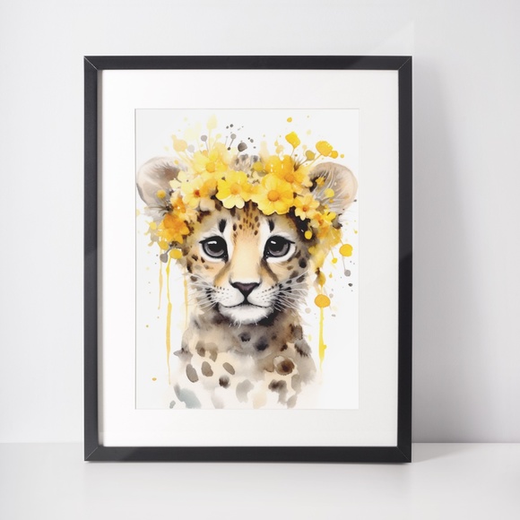 Watercolor Baby Leopard Portrait Wall Art Illustration Print Poster Unframed - Picture 2 of 6